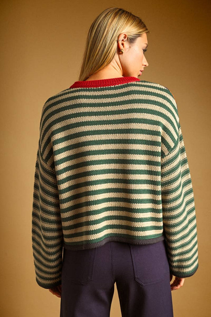 T7184   STRIPE WITH MULTI COLOR KNIT TOP