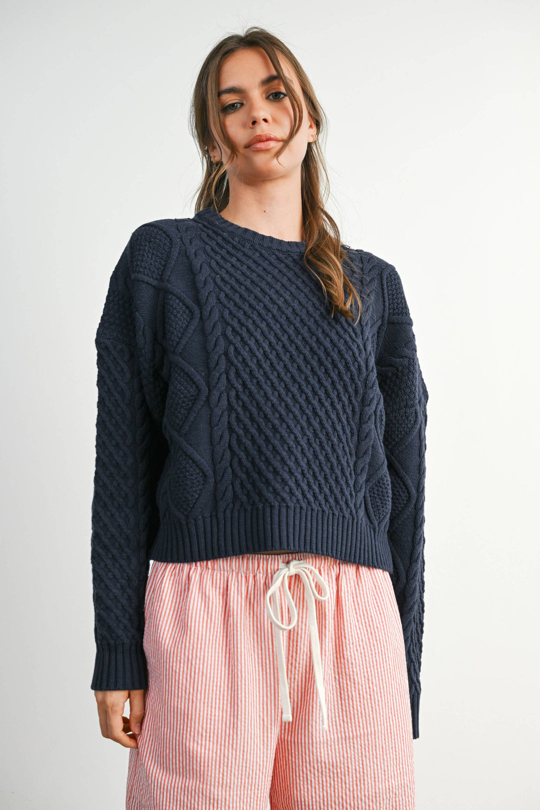Fall Casual Solid Cable Knit Sweater - BMW719