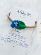 Load image into Gallery viewer, Blue Larkspur Baby Headband l July Birth Month Flower Gift
