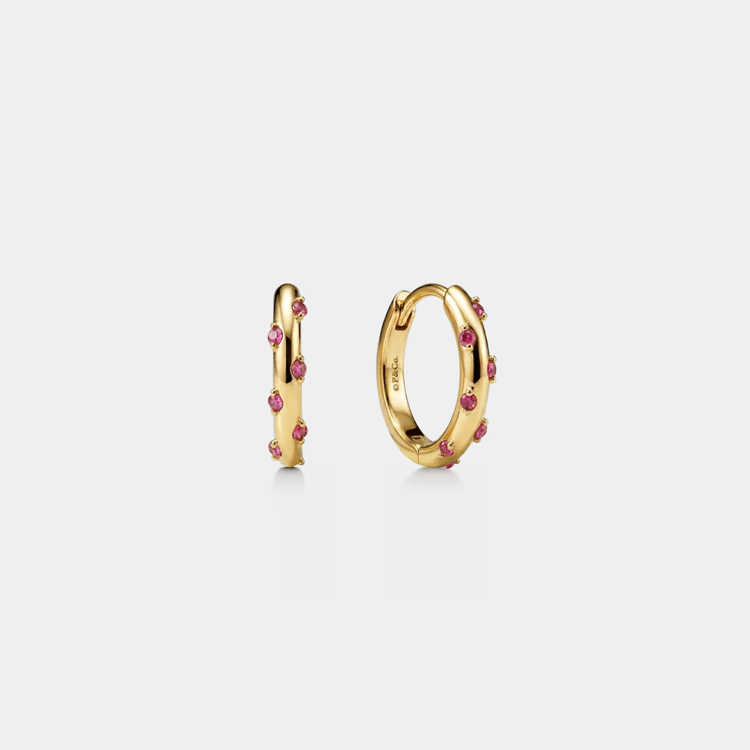 Red Purple Dot Huggie Hoop Earrings in 925 Sterling Silver
