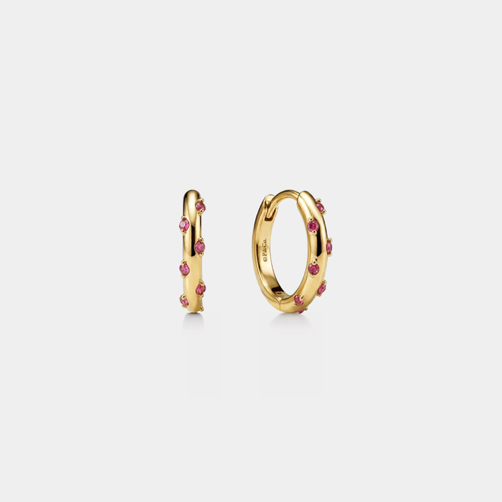 Red Purple Dot Huggie Hoop Earrings in 925 Sterling Silver