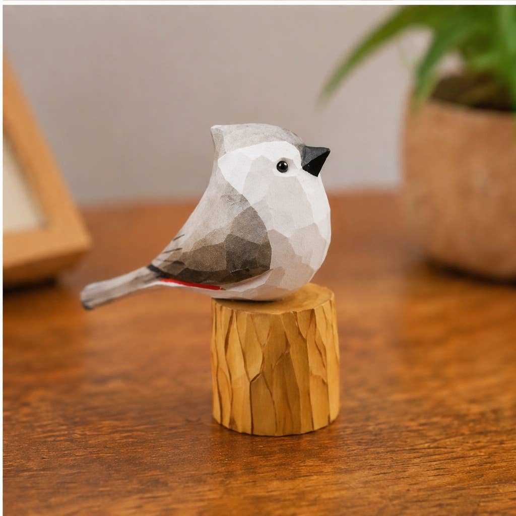Hand-Painted Carved Wood Bird Figurine