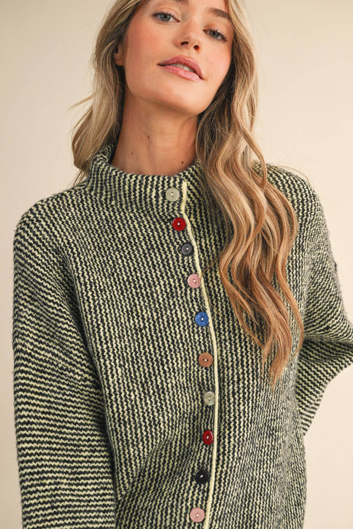 STRIPED SWEATER CARDIGAN WITH COLORFUL BUTTONS MS112