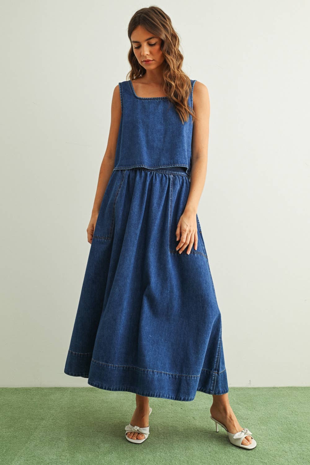 S5869ST   SOFT DENIM A LINE SKIRT WITH POCKET