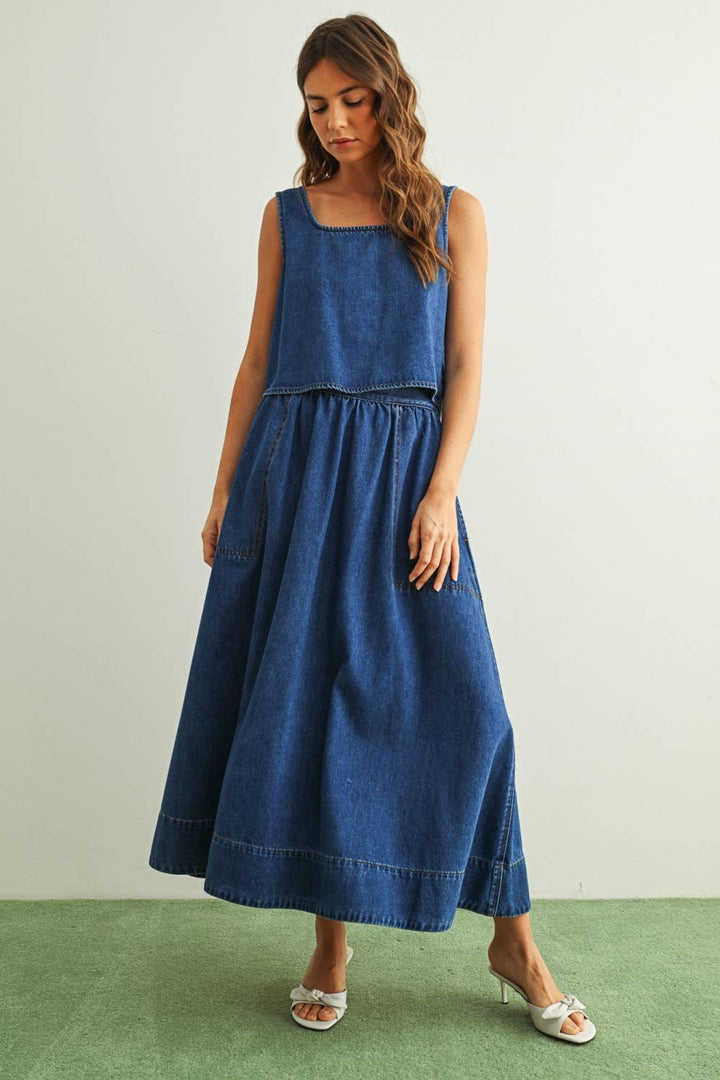 S5869ST   SOFT DENIM A LINE SKIRT WITH POCKET