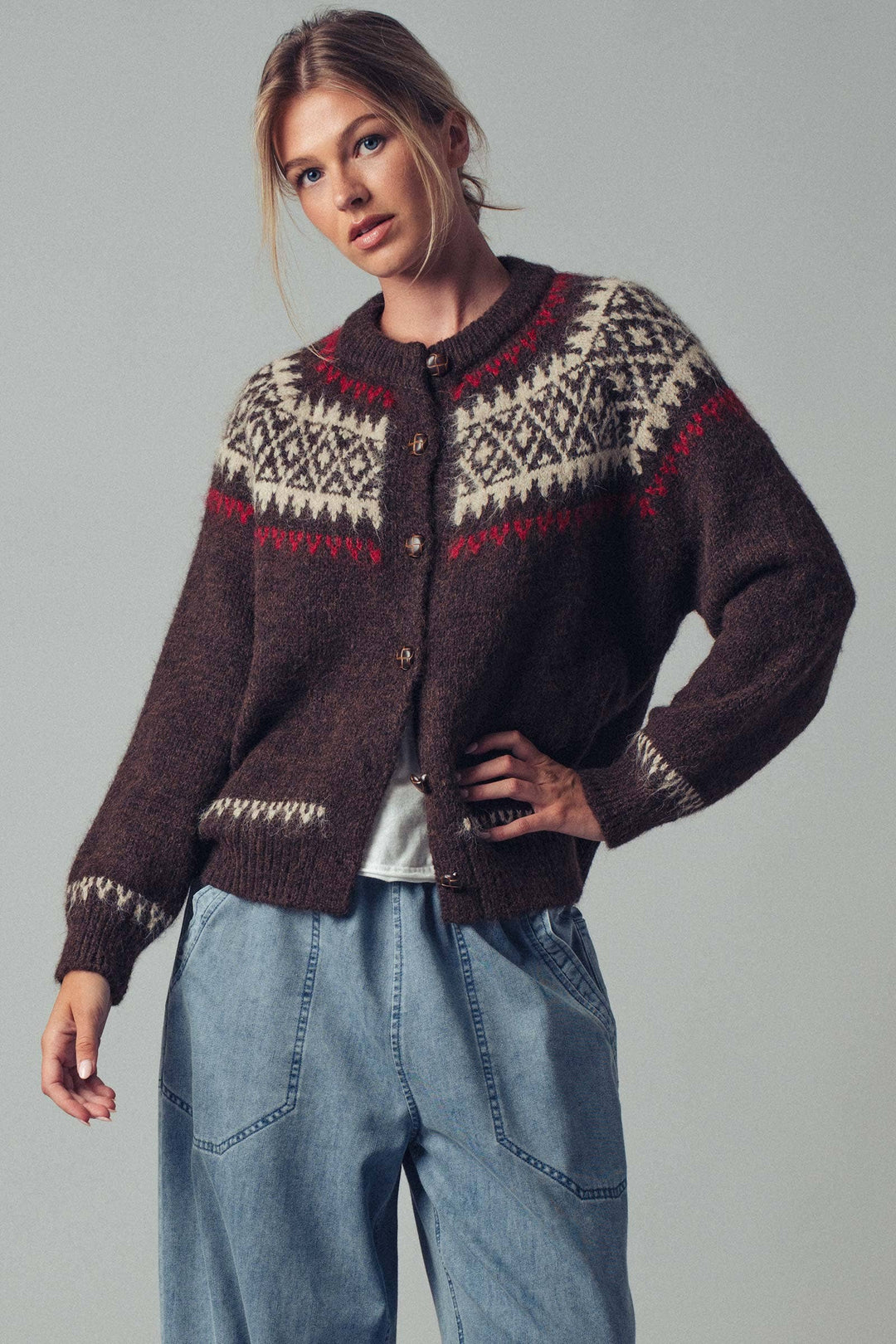 Fair Isle Nordic Toggle Knit Cardigan