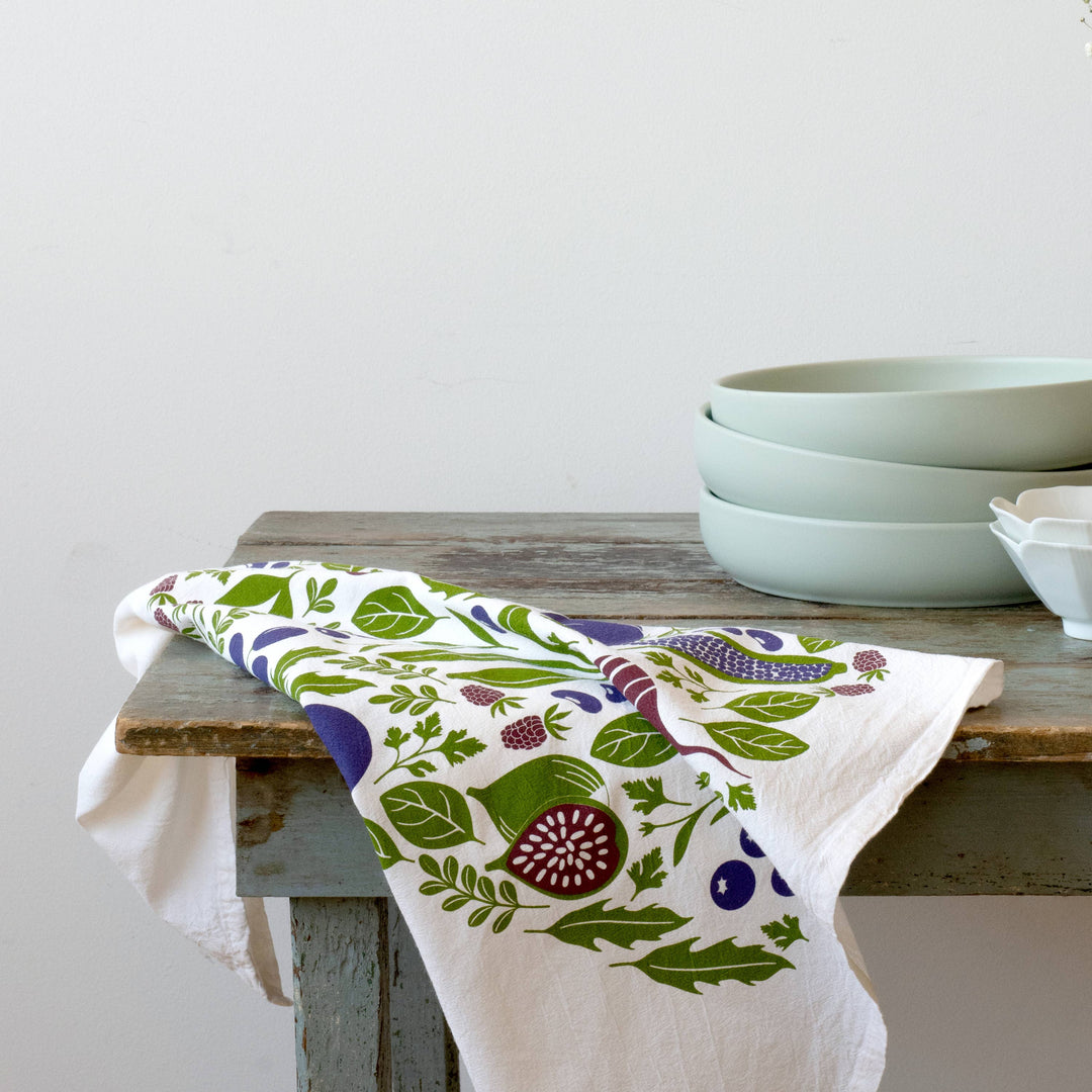 Purple Farmers Market Tea Towel | Cotton Flour Sack Towel