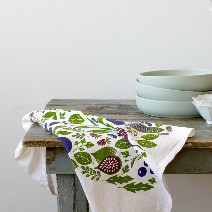 Purple Farmers Market Tea Towel | Cotton Flour Sack Towel