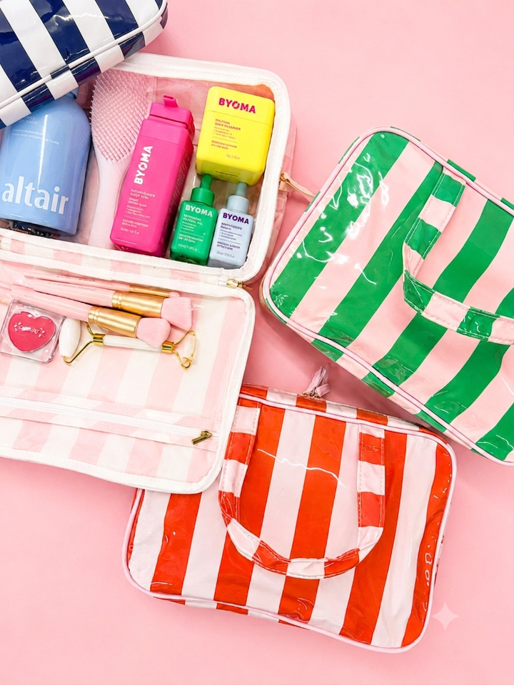 Gloss &amp; Go - Colorful Stripe Wipeable Travel Cosmetic Case