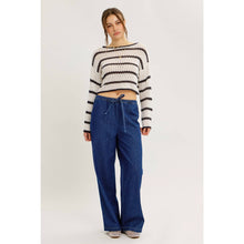 Load image into Gallery viewer, LAID BACK STAPLE STRIPE COTTON SWEATER WITH CONTRAST TRIM