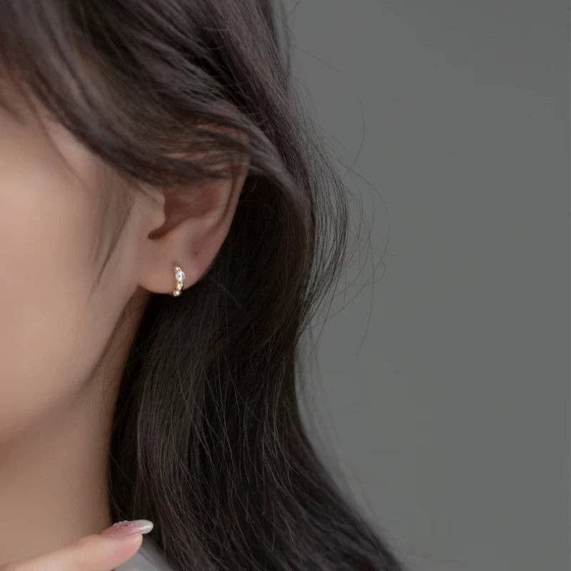 Round CZ Beaded Huggie Hoop Earrings in 925 Sterling Silver