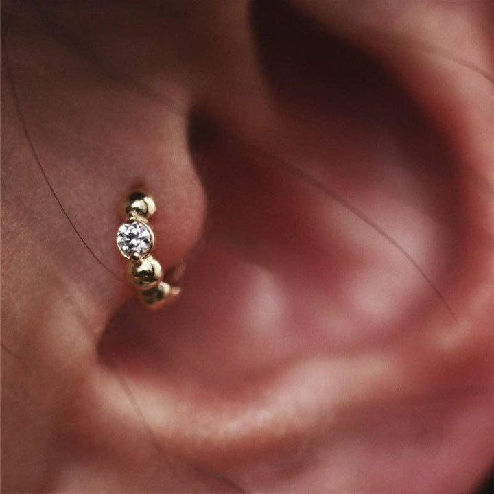 Round CZ Beaded Huggie Hoop Earrings in 925 Sterling Silver