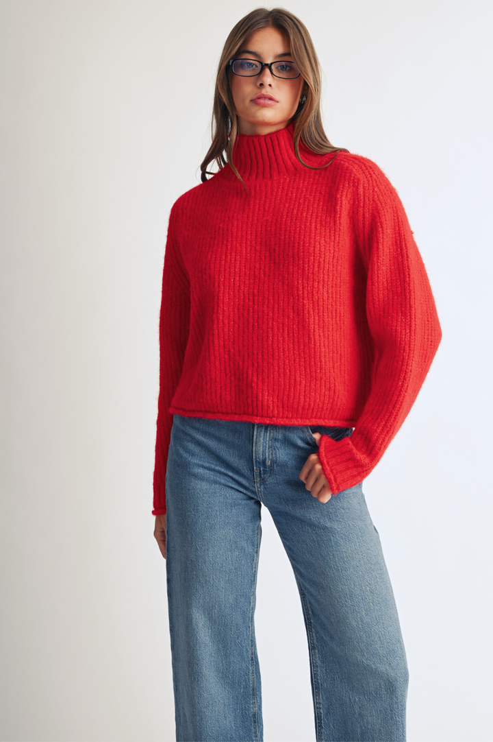 348K Soft Brushed Mock Neck Sweater