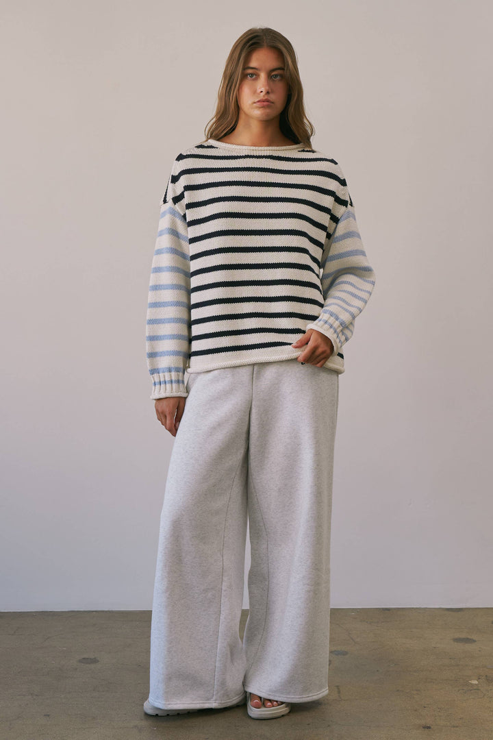 BSW4038 Stripe Oversized Rollup Heavyweight Sweater