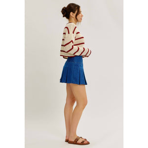 LAID BACK STAPLE STRIPE COTTON SWEATER WITH CONTRAST TRIM