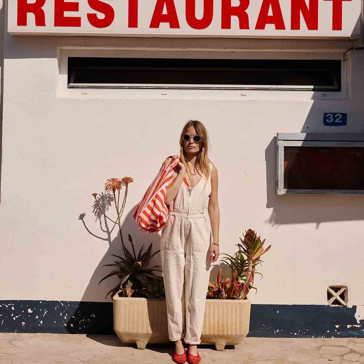 ELISA TOTE BAG STRIPES TOMATO / CANDY PINK