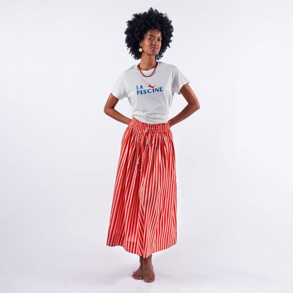 Keaton Stripe Skirt Coral + Blush INK88