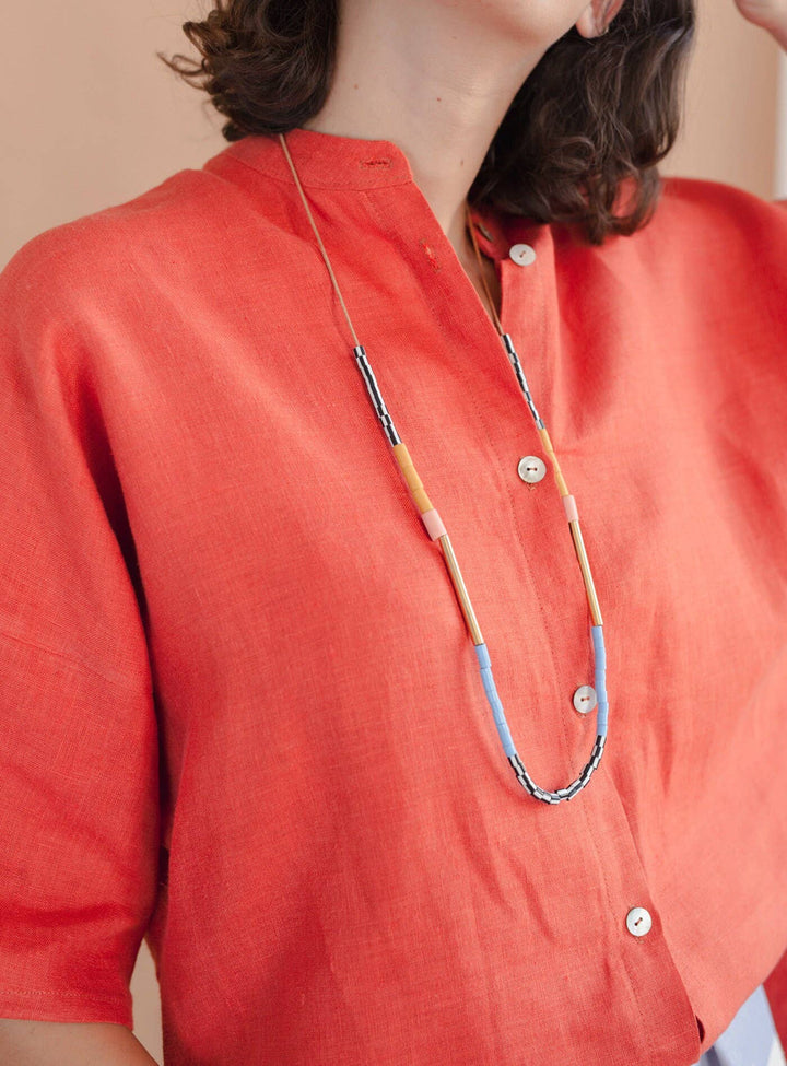 Colourblock Necklace - Mustard &amp; Pink LAN5