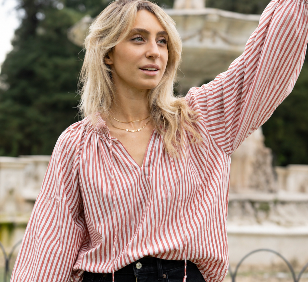 Cotton Blouse ~ Pink Stripe DVB32