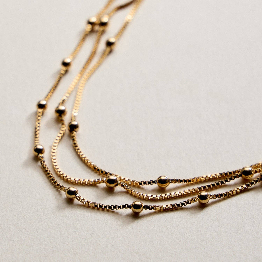 Gold Filled Layered Beaded Chain Necklace FM998