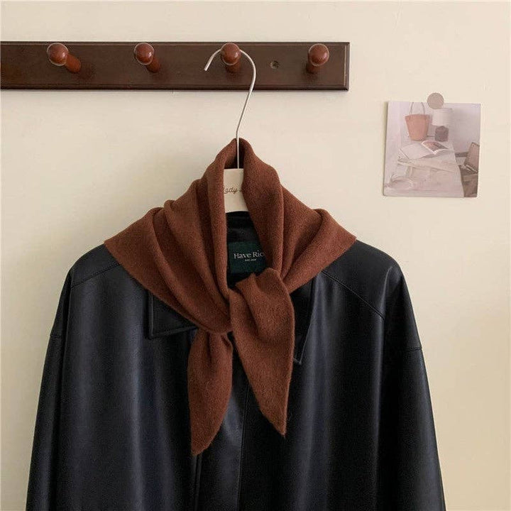 Wool Solid Color Knitted Triangle Scarf MS932