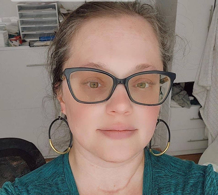 Threaded Black Rubber, Brass &amp; Silver Hoop Dangle Earrings