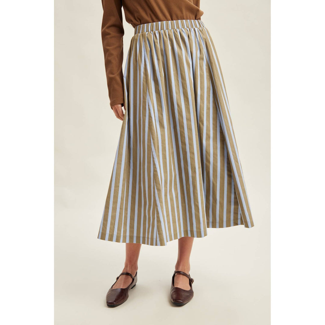WIDE STRIPE MIDI A-LINE SKIRT / WL26-13255