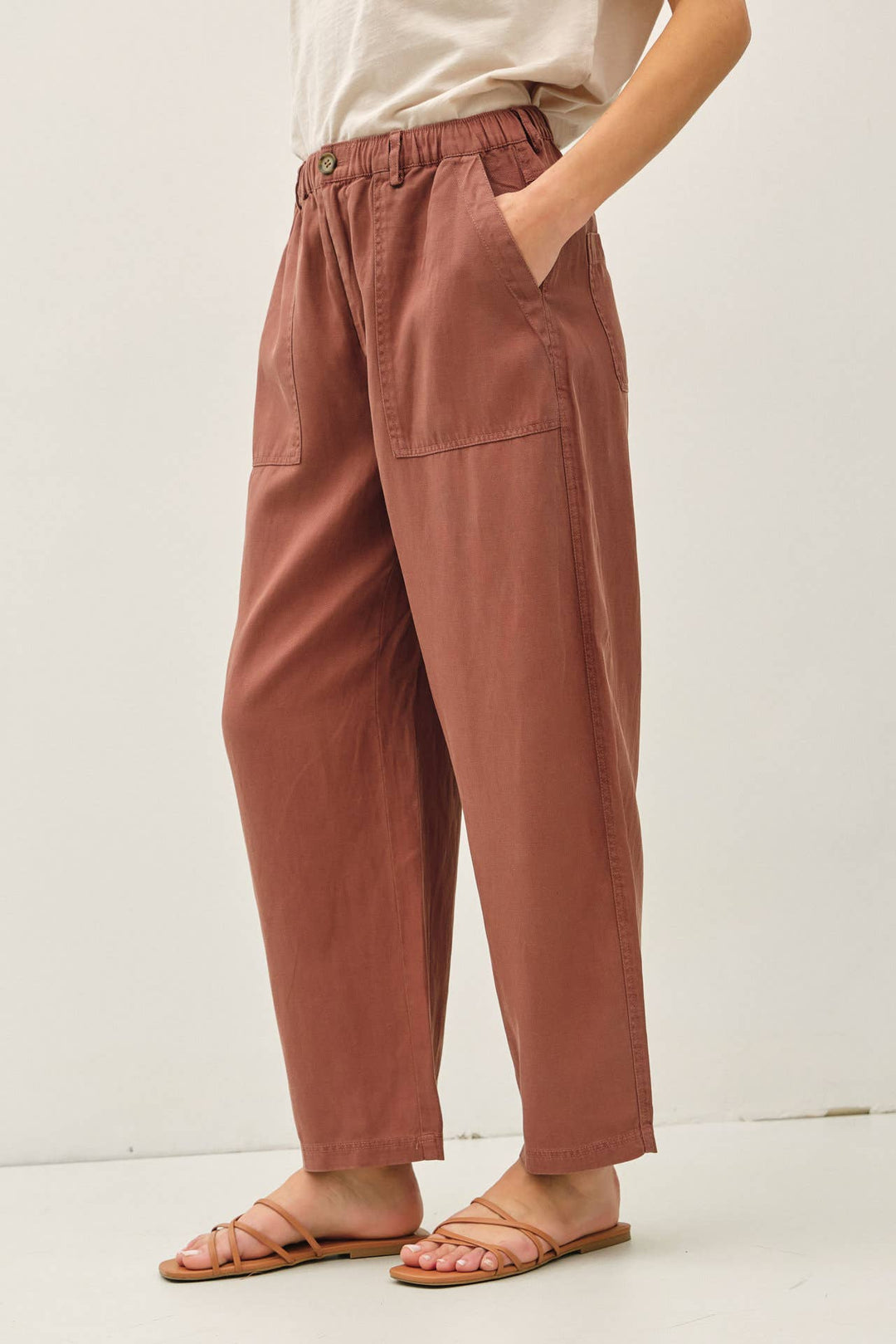 TENCEL LINEN BLEND BARREL TAPERED PANTS BC562