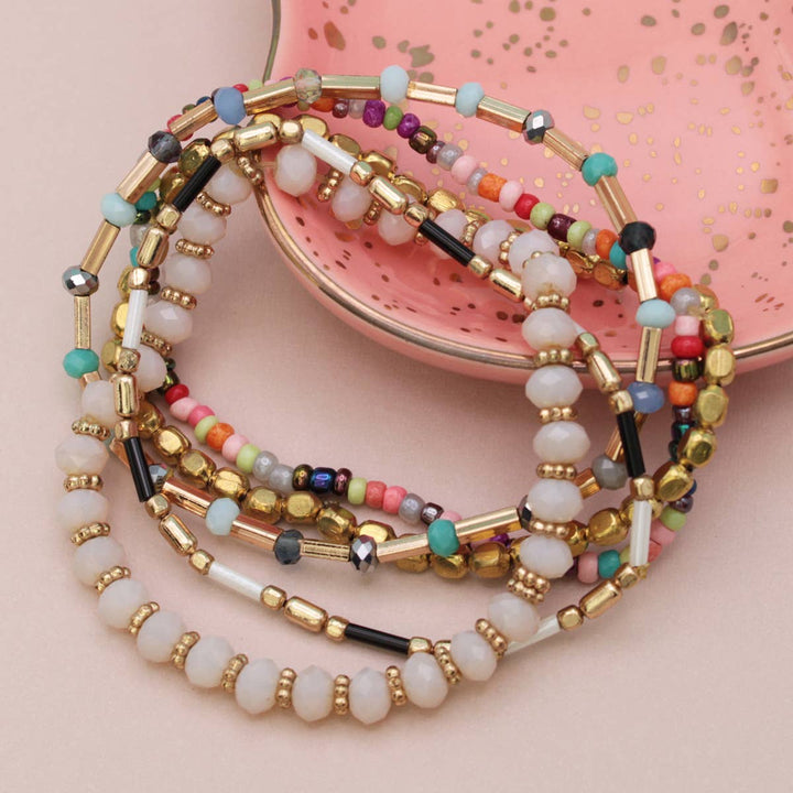 Pastel Pop Gold Multicolor Bead Bracelet Set ZAD2