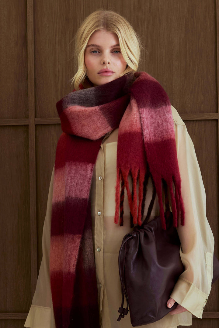 The Reykjavik Scarf - 100% Recycled - Burgundy check - FW26