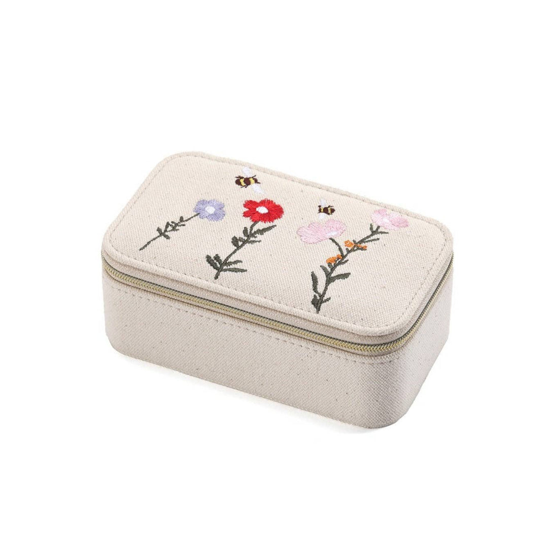 Embroidered Canvas Jewelry Box with Metal Zipper N6E072