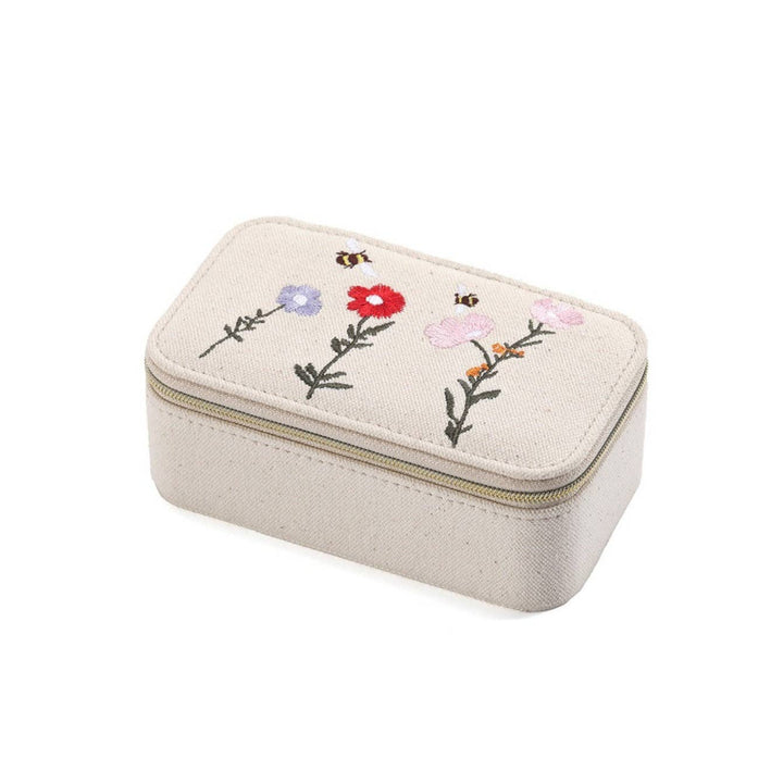 Embroidered Canvas Jewelry Box with Metal Zipper N6E072