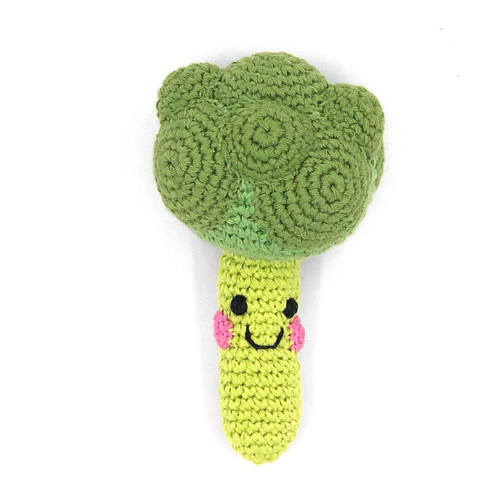 Handcrafted Happy Broccoli Baby Rattle – Organic Cotton Toy