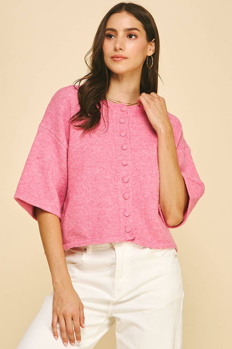 BUTTON DOWN SHORT SLEEVE SWEATER - PN652