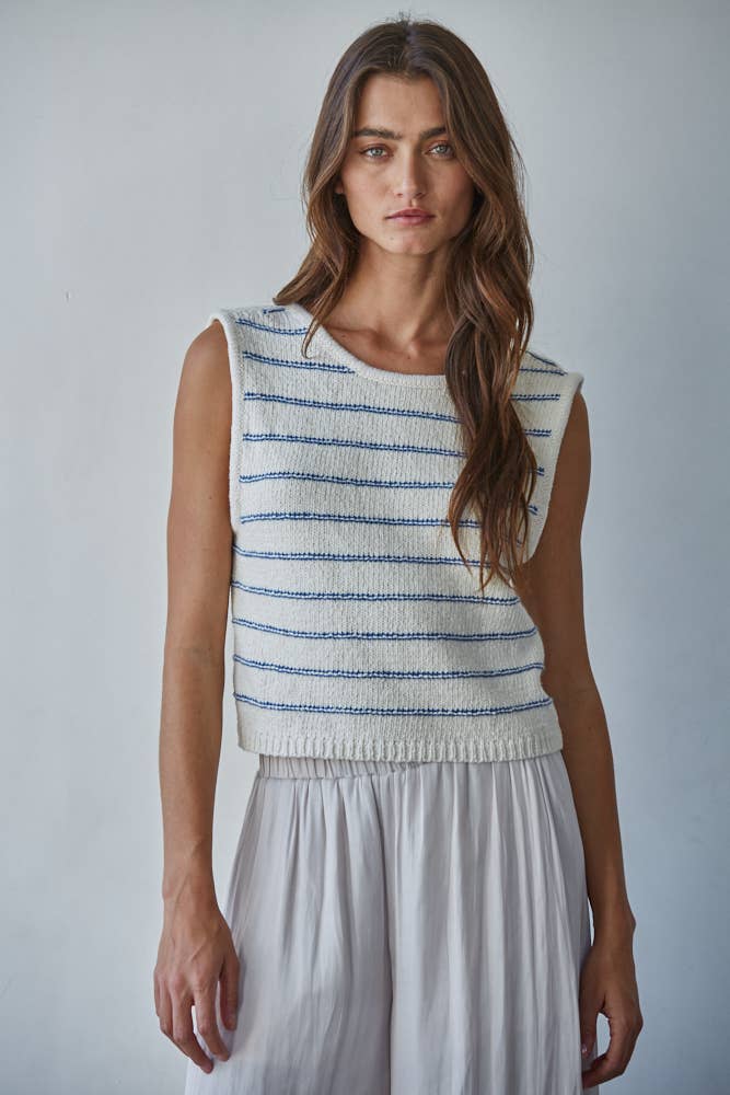 W2466 | Knit Striped Sweater Tank with Open Back Tie Straps