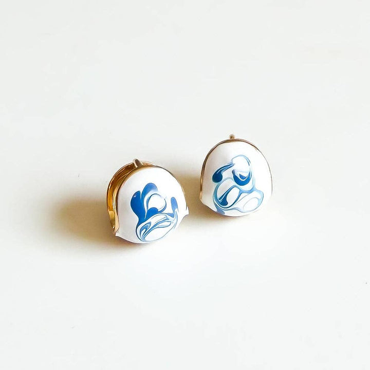 Blue and Porcelain Hoop Earrings