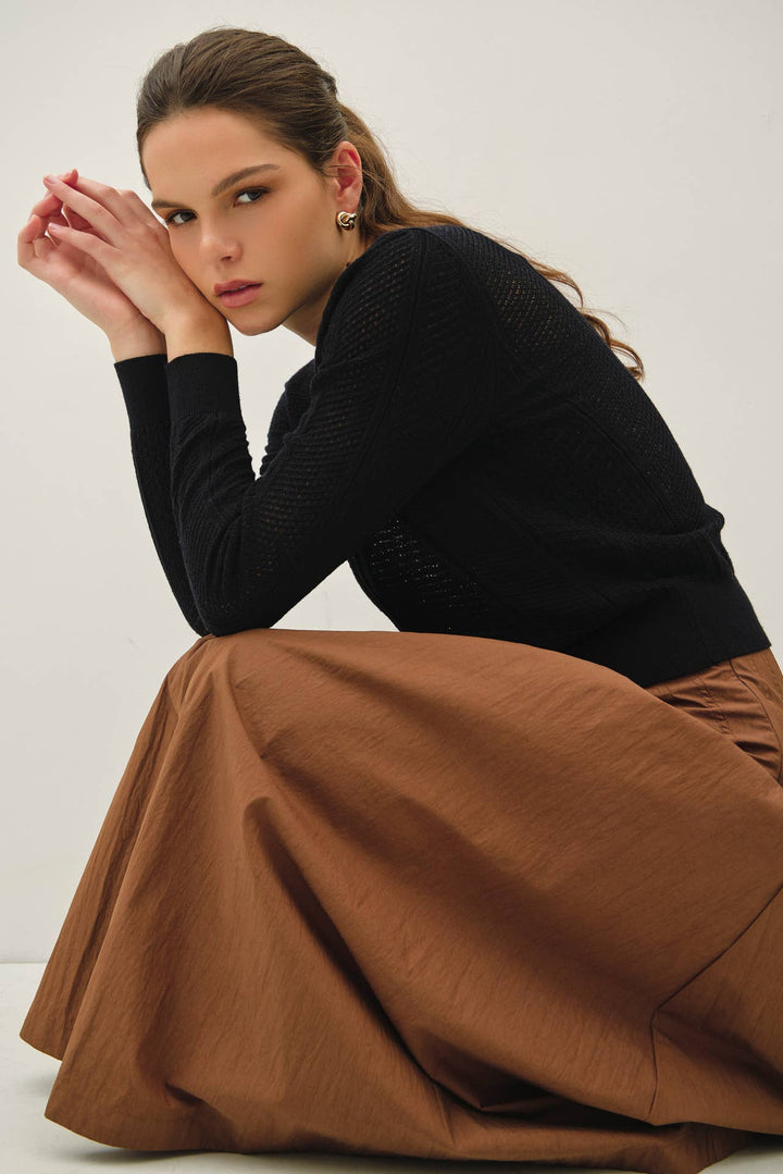 POINTELLE CROPPED SLIM CARDIGAN BC642
