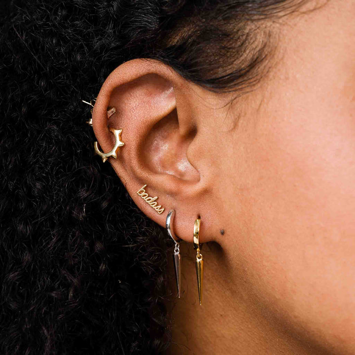 14k Gold Plate Badass Script Studs