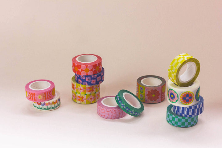 Flowerchain 10mm • Dainty Retro Flowers Skinny Washi Tape MD239