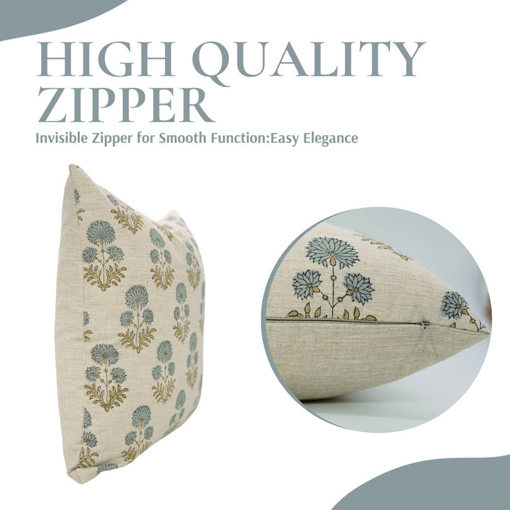 Handcrafted Block Print Linen Blend Pillow Cover - Rishi FB02