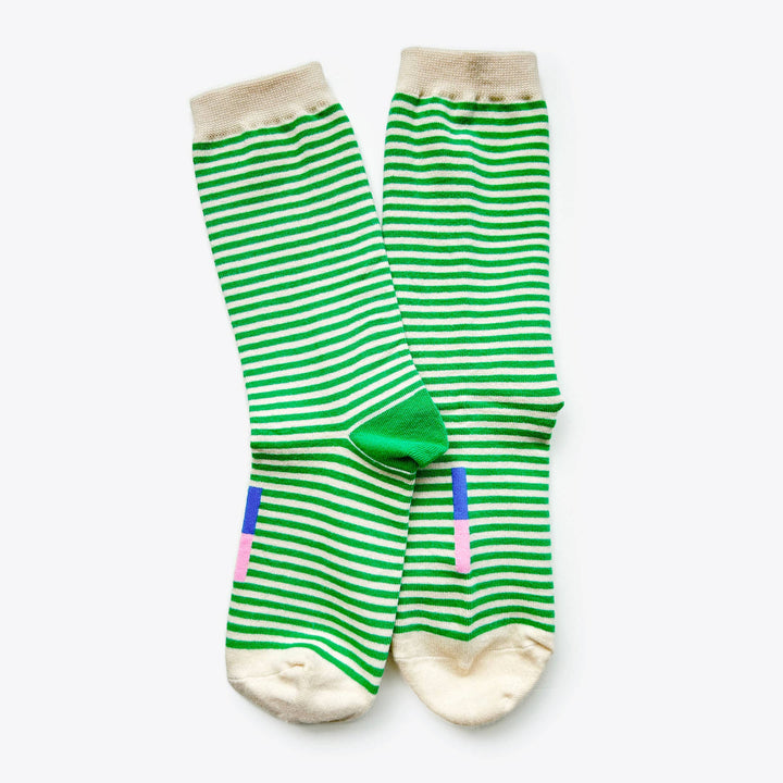Cole Thin Stripe Crew Socks — Fern
