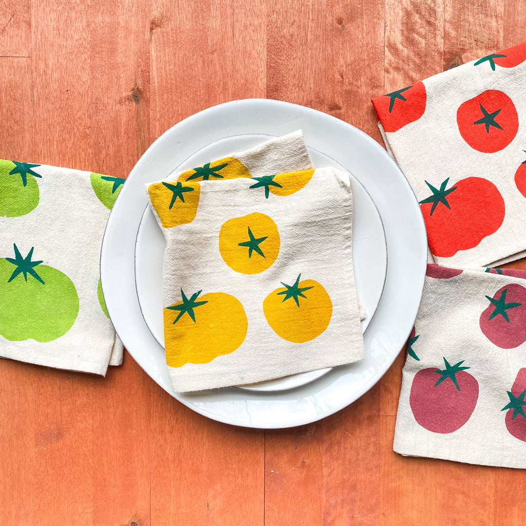 Hand Printed Cotton Cloth Napkins, Homegrown Tomatoes BB22