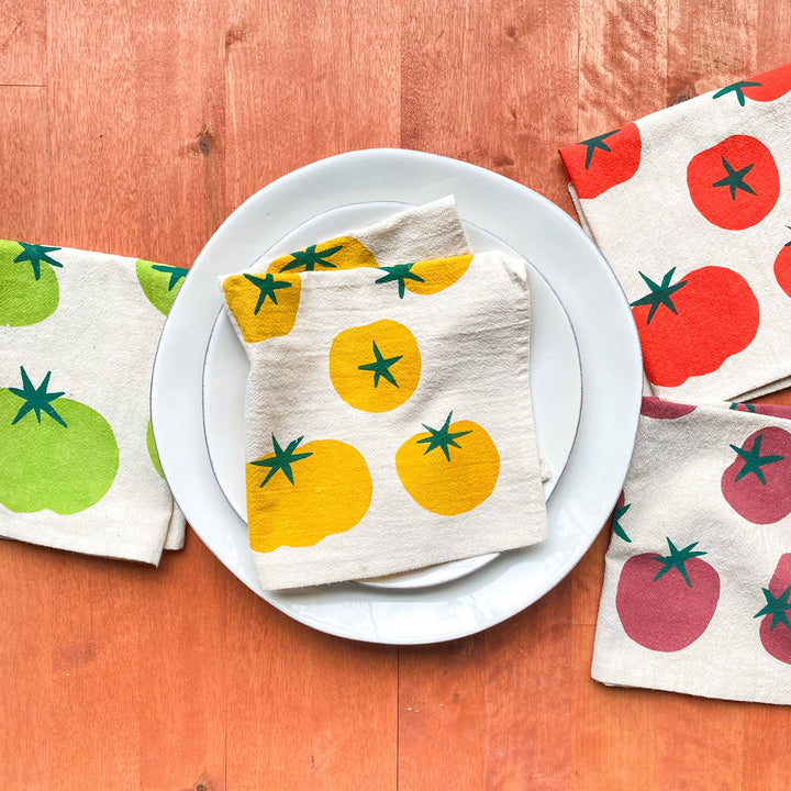 Hand Printed Cotton Cloth Napkins, Homegrown Tomatoes BB22