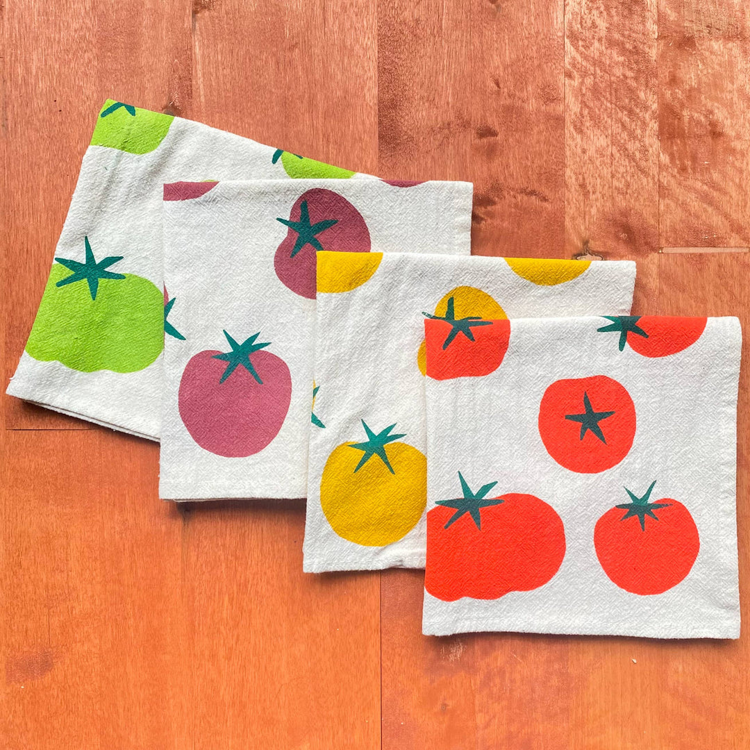 Hand Printed Cotton Cloth Napkins, Homegrown Tomatoes BB22