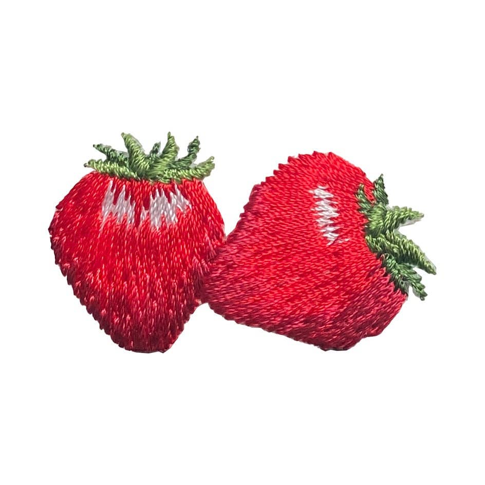 Two Red Strawberries - Embroidered Iron on Patch IR