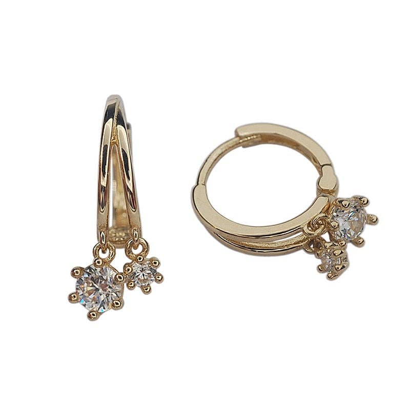 Dual Row Split CZ Drop Hoop Earrings in 925 Sterling Silver
