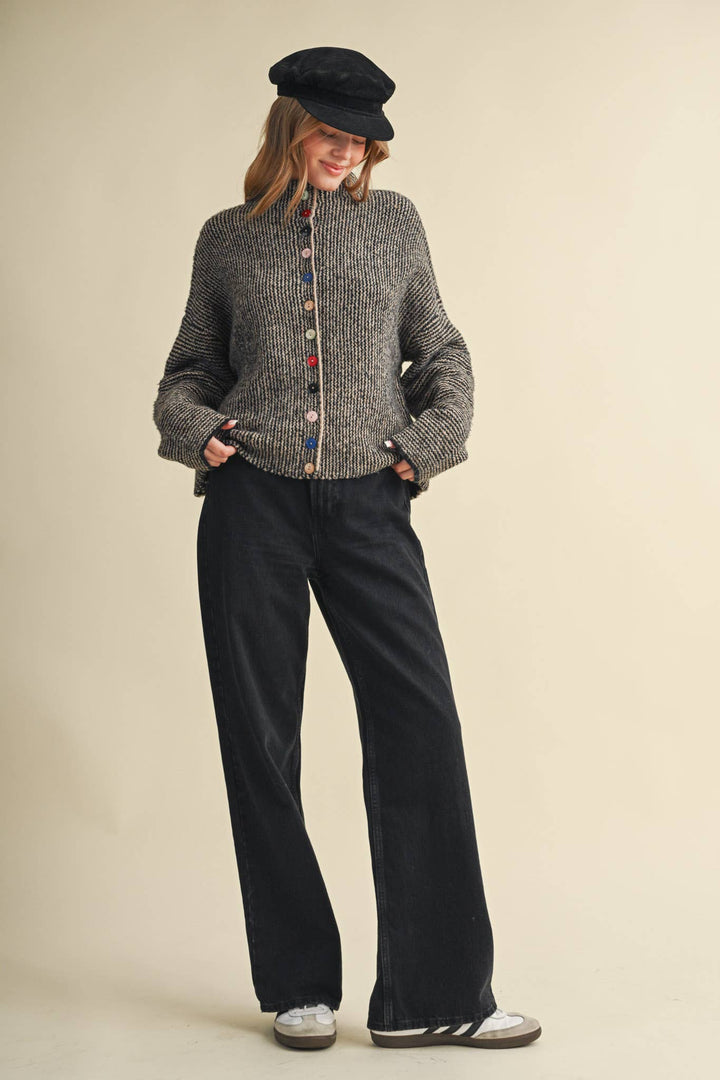 STRIPED SWEATER CARDIGAN WITH COLORFUL BUTTONS MS112
