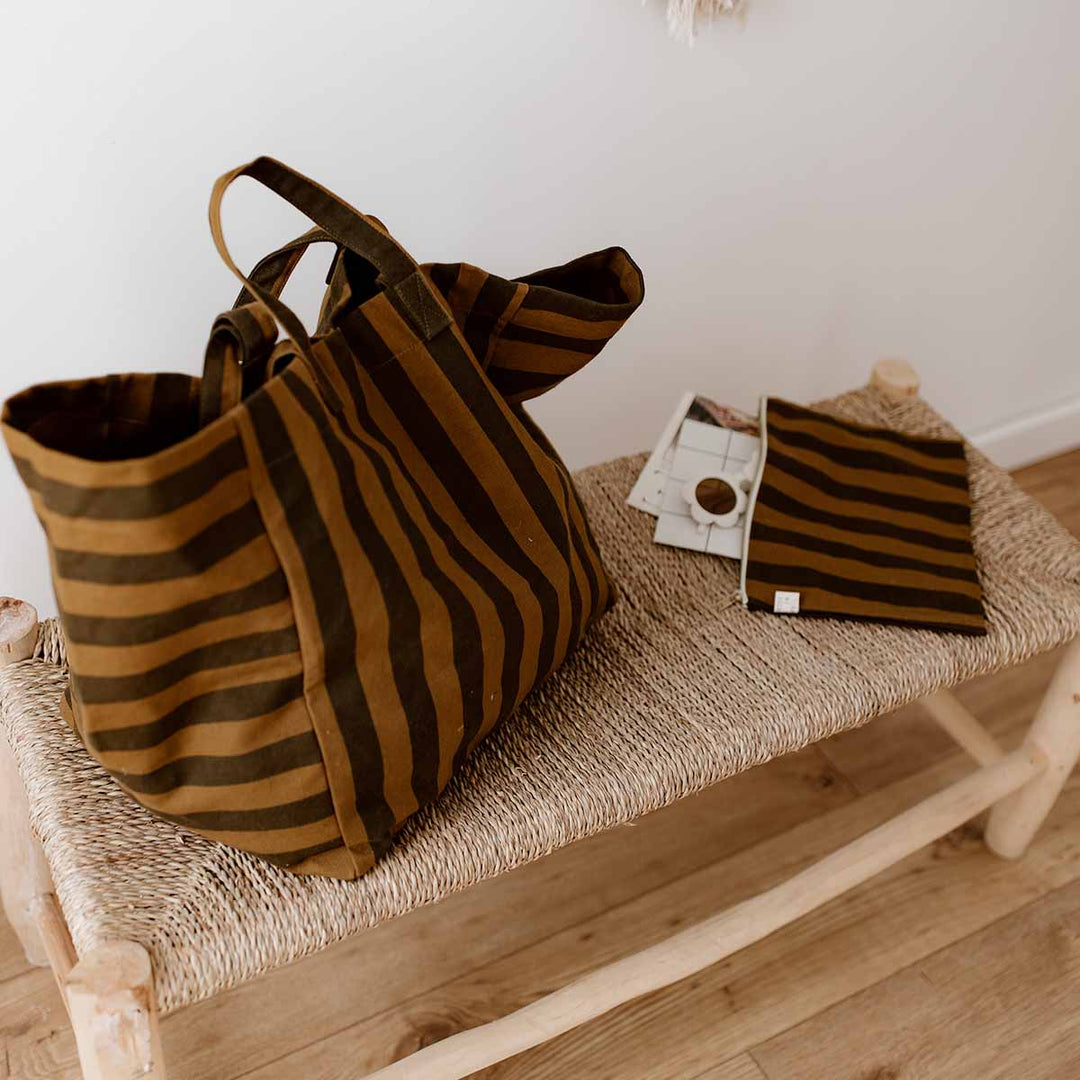 ELISA TOTE BAG STRIPES CUMIN - BLACK