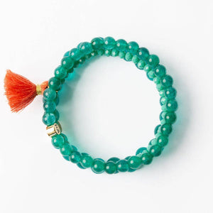 Addison Set Of 3 Stretch Bracelets Glass And Crystal With Bag Teal Green IA23