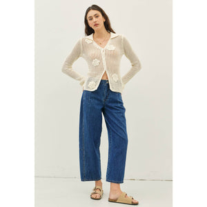 MID RISE BARREL LEG ANKLE DENIM PANTS WITH POCKETS